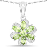 8.04 Carat Genuine Peridot and White Topaz .925 Sterling Silver 3 Piece Jewelry Set (Ring, Earrings, and Pendant w/ Chain)