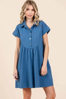 Mittoshop Twill Short Sleeve Collared Mini Dress