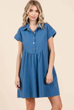 Mittoshop Twill Short Sleeve Collared Mini Dress