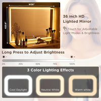 48" Fluted Makeup Vanity Desk with Large 36" Mirror and Lights, Modern