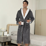 Thick Night-robe Flannel Men's Long Hooded Lace Bathrobe