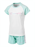 Champion Girls 2PC Mint Green Raglan Shirt Mesh Shorts Set Outfit, 3T