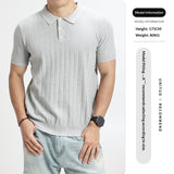 Mens Light-Luxury Rib-Knit Polo Shirt