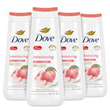Dove Body Wash Rebalancing White Peach & Rice Milk 4 Count for Renewed Healthy Looking Skin Moisturizing Gentle Skin Cleanser with 24hr Renewing MicroMoisture 20 oz