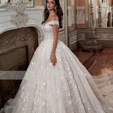 Off-shoulder French-style Bride Trailing Mori Style Simple Small Wedding Dress