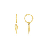 14K Yellow Gold Dangling Spike Drop Hoop Earrings