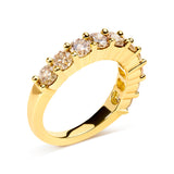14K Yellow Gold Plated .925 Sterling Silver 2.0 Cttw Round Brilliant Cut Diamond 10 Stone Anniversary Band Ring (J-K Color, I1-I2 Clarity) - Size 6