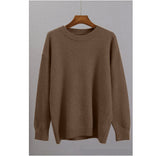 Womens Knitted Crew-neck Solid-color Loose Sweater