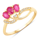 0.71 Carat Genuine Ruby and White Diamond 14K Yellow Gold Ring