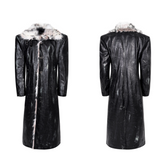 Hand-painted Distressed Long Leather Coat For Men