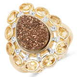 5.14 Carat Genuine Bronze Drusy and Citrine .925 Sterling Silver Ring
