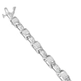 14K White Gold 1.0 Cttw Invisible Set Princess Diamond Alternating Link Tennis Bracelet (I-J Color, I1-I2 Clarity) - 7.25"