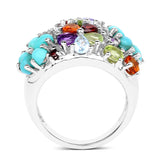 4.03 Carat Genuine Multi Stones .925 Sterling Silver Ring