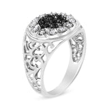 .925 Sterling Silver 1/4 Cttw White and Black Treated Diamond Halo Cluster Ring for Men (I-J Color, I3 Clarity) - Size 10