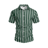 Men's Plus-Size Light Mature Lapel Striped Short-Sleeve Shirt