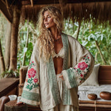 Ethnic-style Casual Linen Shawl With A Printed Shirt