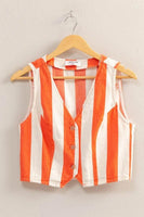 HYFVE Woven Striped V-Neck Button Down Vest