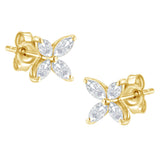 14K White Gold 1/2 Cttw Marquise Diamond 8 Stone Floral Leaf Stud Earrings (H-I Color, SI1-SI2 Clarity)