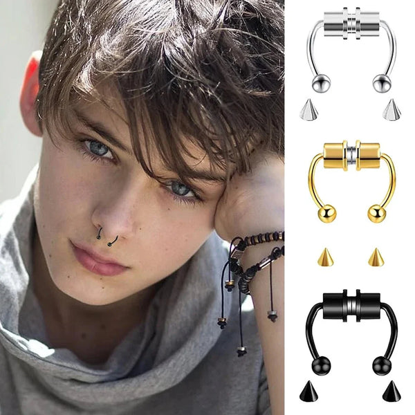 Fake Piercing Magnetic Nose Ring Hoop Septum Non Piercing Nose Clip Rock Hip Hoop Stainless Steel Punk Body Jewelry