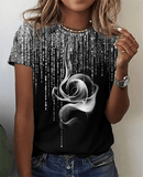 Fashion Women Blouse 2023 Sexy Tops For Woman 3D Rose Printing Short Sleeve Tees Female T-shirts Plus Sized Women's Y2k Clothes