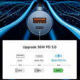 Dual-Port Fast Car Charger | PD 3.0 + QC 3.0 | 30W Output | Ultra-Compact Design