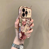 Retro Oil Painting Flower Designed Leather Phone Case