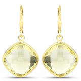 21.40 Carat Genuine Lemon Quartz .925 Sterling Silver Earrings