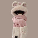 Bow-style Warm Three-piece Set Winter Cycling Windproof Scarf And Gloves Combo