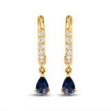 10K Yellow Gold Pear Blue Sapphire and 1/10 Cttw Diamond Drop and Dangle Huggy Hoop Earrings (H-I Color, I1-I2 Clarity)