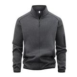 Zippered Pocket Long-sleeve Stand-collar Cardigan Sweatshirt