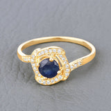 0.73 Carat Genuine Blue Sapphire and White Diamond 14K Yellow Gold Ring