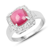3.31 Carat Glass Filled Ruby and White Topaz .925 Sterling Silver Ring