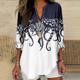 Womens Fashion Floral Print V-Neck Long-Sleeve T-Shirt