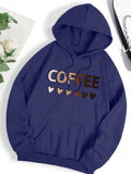 Casual Hooded Sweatshirt With Coffee-themed Lettering Print