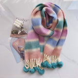 Rainbow Dopamine Mohair Tassel Scarf