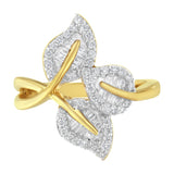 10k Yellow and White Gold 1/2 Cttw Baguette and Round Diamond Bypass Triple Leaf Ring (I-J Color, I1-I2 Clarity) - Size 7