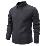 Mens Faux Two-piece Base-layer Knit Casual Shirt-collar Sweater