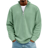 Corduroy Zipper Stand Collar Sweatshirt Fashion Warm Solid Color Long Sleeve Top Men's Casual Polo Shirt Clothing