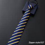 Mens Business Formal Zipper Tie With Blue Stripes