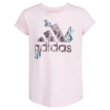 adidas Girls Short Sleeve Cotton Scoop Neck Tee T-Shirt Light Pink w/Butterflies Size 6