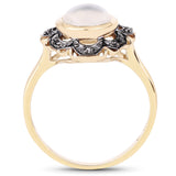 3.04 Carat Genuine White Moonstone and Black Diamond .925 Sterling Silver Ring