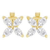 14K White Gold 1/2 Cttw Marquise Diamond 8 Stone Floral Leaf Stud Earrings (H-I Color, SI1-SI2 Clarity)