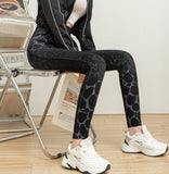 Stretchy Denim-Look Leggings With Leopard Print