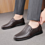 Men's Leather Genuine Flat Sole Round Toe Soft Sole Non-slip Casual Shoes For Middle-aged