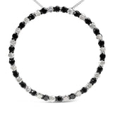 .925 Sterling Silver 3.0 Cttw Alternating Black and White Diamond Open Hoop Circle Pendant Necklace (H-I Color, I3 Clarity) - 18" Inches