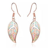 Fire Opal Leaf Earrings in 18K Rose Gold Plating by Peermont