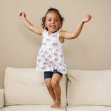 Flag Print Bamboo Peplum Top & Bike Shorts