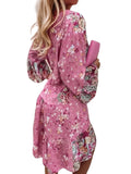 Floral Print Ruffle Hem Dress; Boho Holiday Long Sleeve V-neck Dress; Women's Clothing