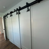 Flower Black Double Bypass Barn Door Hardware Kit