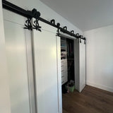 Flower Black Double Bypass Barn Door Hardware Kit